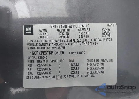 2011 Chevrolet Silverado 1500 Work Truck из США, поврежденный, VIN 1GCPKPE37BF192005